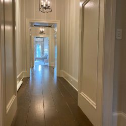 long white hallway with plank flooring